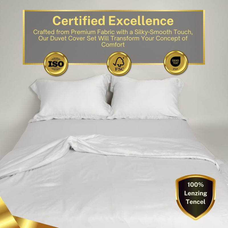 ArthCrafted غطاء لحاف كوين من تينسل يوكاليبتوس النمساوي 100% من أرث كرافتد، مجموعة غطاء لحاف فاخرة باردة مع 8 حلقات زاوية، 1 غطاء لحاف فندقي كبير، 2 وسائد، ناعم كالحرير، خفيف الوزن (رمادي بارد، 3 قطع كوين) - Image 2